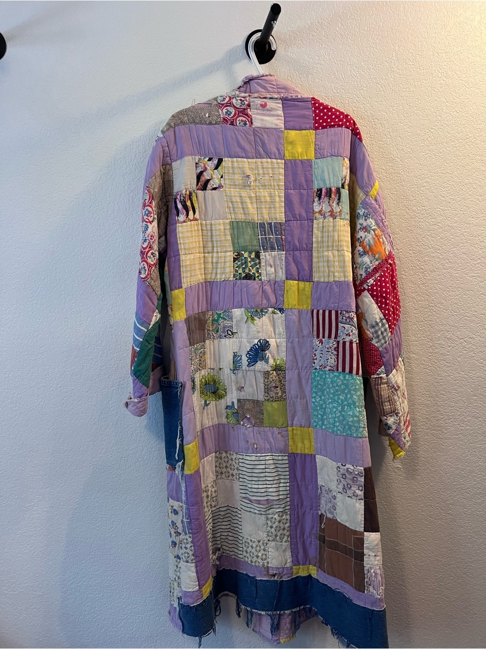 Patchwork Quilted Long Coat in Lavender and Yellow - Picture 2 of 3